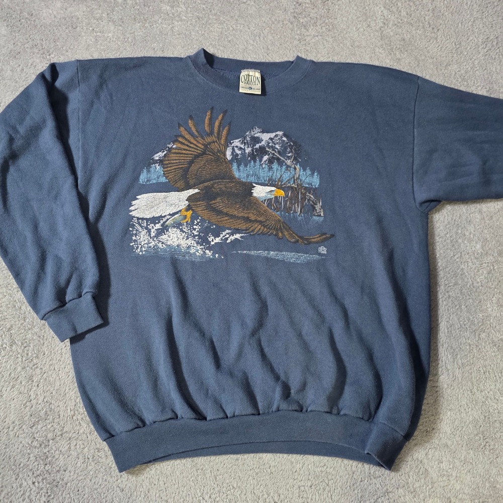 Cotton Grove Designs Mens XL Sweatshirt Navy‎ Blue Vintage Eagle Nature Graphic